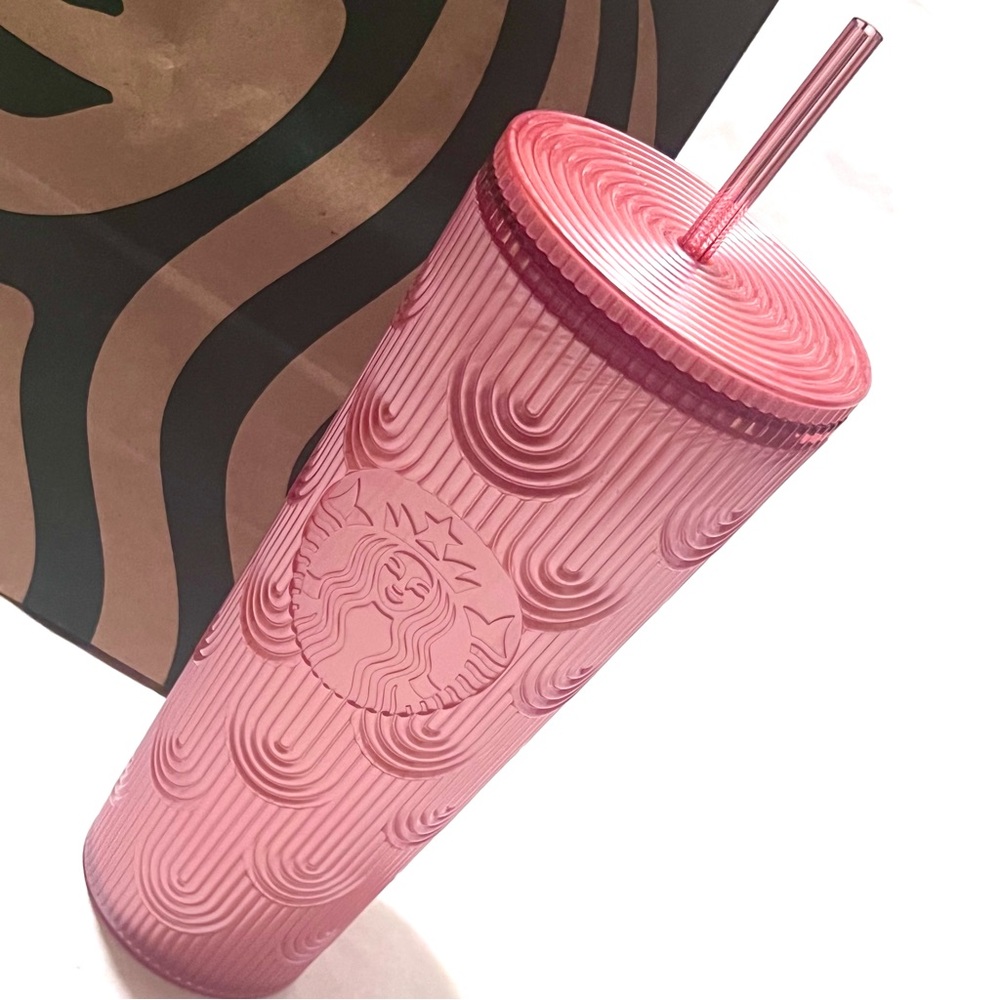 Starbucks Red Shimmer Siren Shell Plastic Cold Cup Tumbler with Straw 24oz